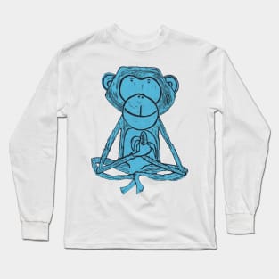 Monkey, Cheeky Monkey, blue on orange. Long Sleeve T-Shirt